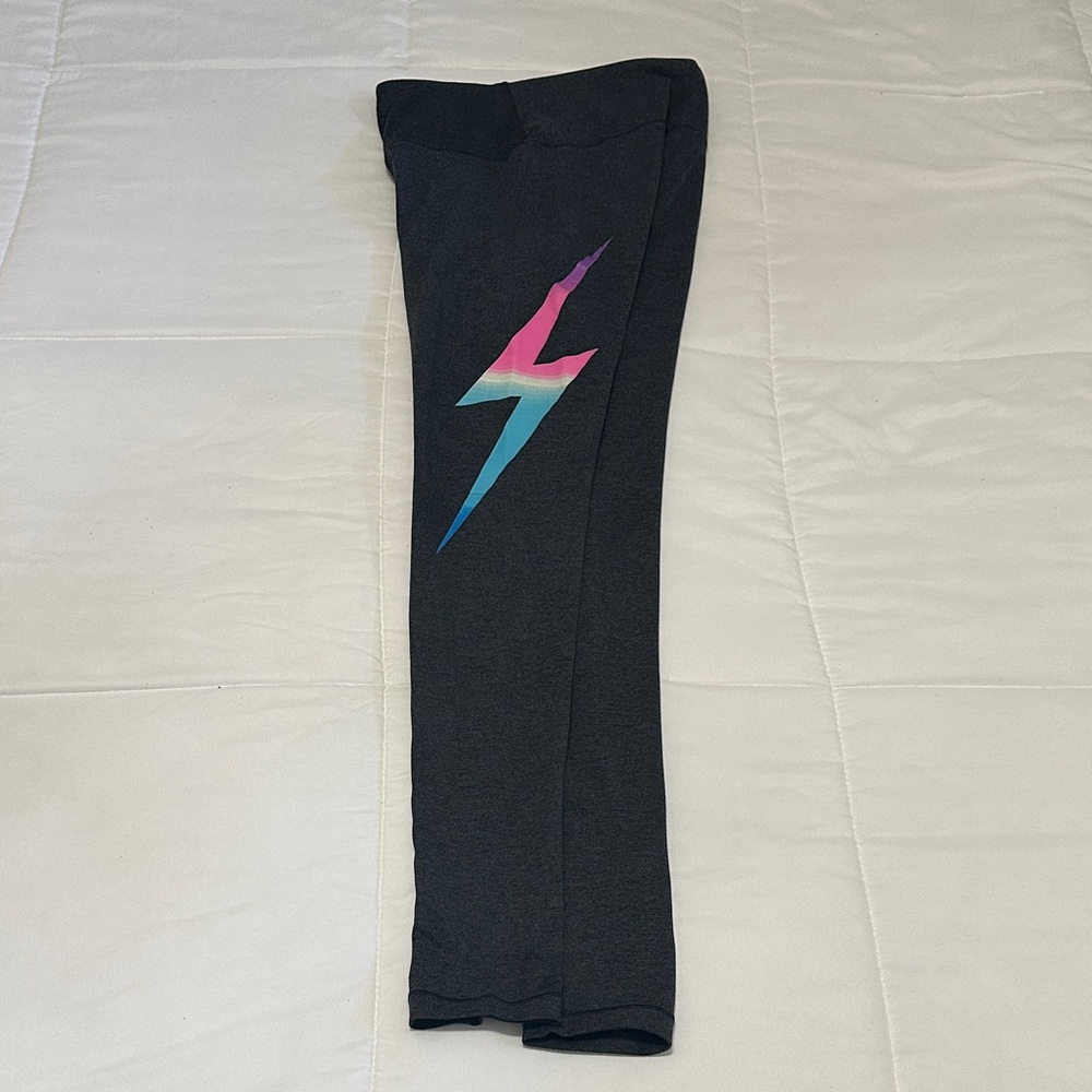 Aviator Nation Dark Gray Leggings with Colorful Side Stripe